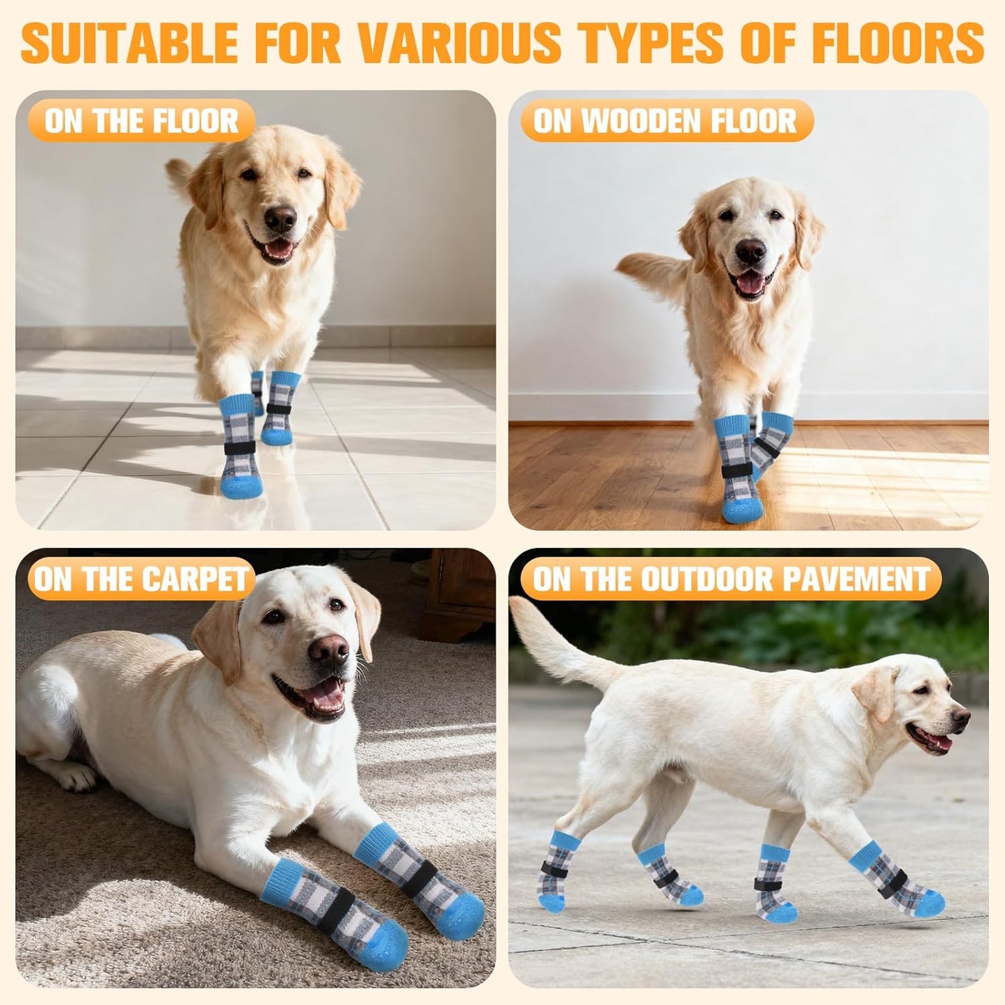 EXPAWLORER Dog Socks for Hardwood Floors, Dog Booties for Winter, Dog Boots & Paw Protectors Pavement to Prevent Licking, Anti Slip Dogs Shoes for Small Medium Large Senior Dogs,Khaki L