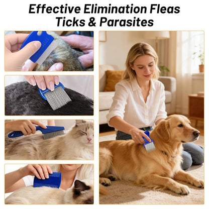 7 Pack Flea Comb Set for Cats and Dogs, Stainless Steel & Plastic Pet Grooming Combs with Dog Eye Comb & Tear Stain Comb, Flea Comb for Small Dogs, Puppy Comb, Tick Comb, Cat Flea Comb Grooming Kit