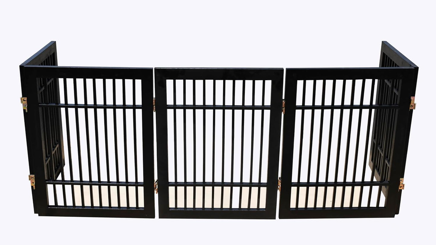 Urnporium Freestanding Wooden Dog Gate for Doorways – Foldable Acacia Wood Pet Gate, No Drill Portable Indoor/Outdoor Puppy Fence Barrier (White Pet Gate, 3 Panel 24" Tall)
