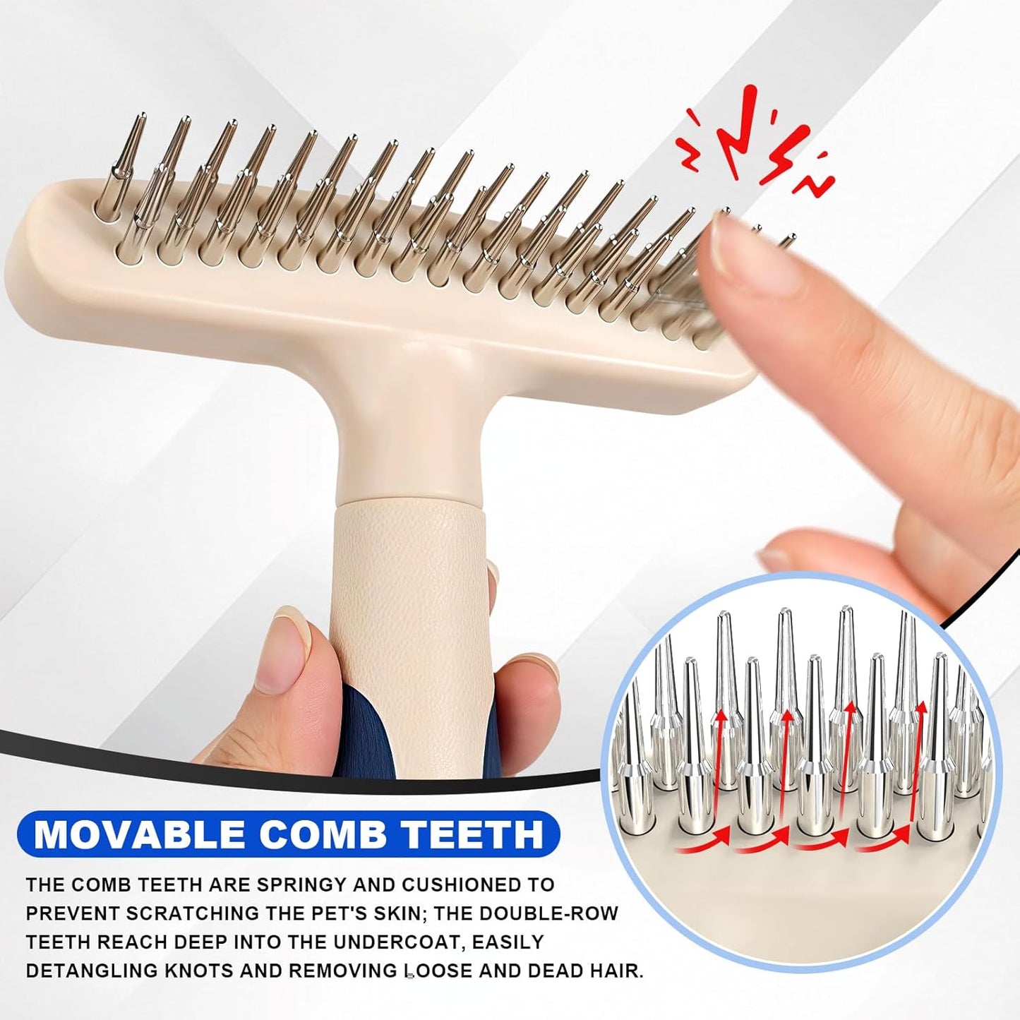 2-in-1 Dog Grooming&Undercoat Rake Comb Double-Row Flexible Dog Dematting Rake with Stainless Steel Deshedding Comb Pet Grooming Tool for Dogs and Cats Gentle Remove Loose Hair Knots Tangles
