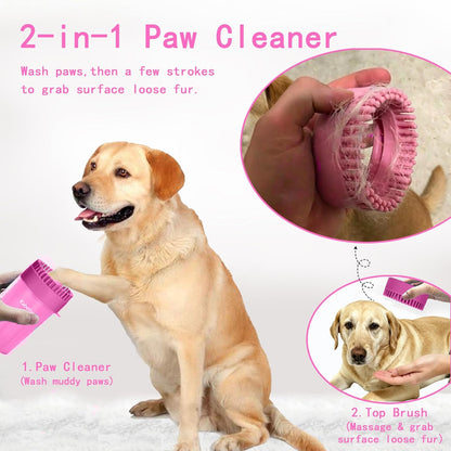 Dog Paw Cleaner Kit for L/XL Dogs - Quick Clean No Full Bath, 2-in-1 Paw Wash Cup with Detachable Silicone Brush Head, Includes Bath Brush & 3 Absorbent Towels, Blue