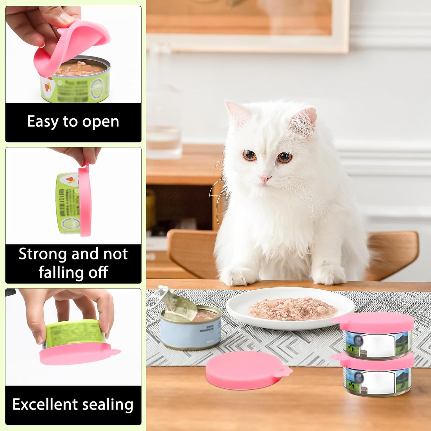 PINE & LINEN 4 Pcs 2.5inch Durable Pet Can Lids, Silicone Small Pet Can Covers Waterproof Cat Food Cans Lids for 3 oz Cat Food Cans（Yellow+Red+Pink+Blue）