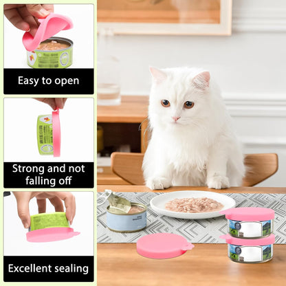 PINE & LINEN 4 Pcs 2.5inch Durable Pet Can Lids, Silicone Small Pet Can Covers Waterproof Cat Food Cans Lids for 3 oz Cat Food Cans（Yellow+Red+Pink+Blue）