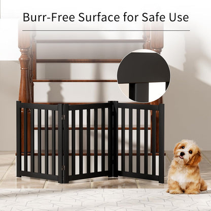2-Panel Solid Wood Dog Gate - Freestanding Folding Pet Gate for Doorways, Stairs, Indoor, 24" Height, No Installation Needed, Natural Wood
