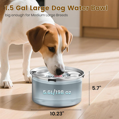 Dog Water Bowl No Spill,3L/101oz Stainless Steel Water Bowl for Dogs, Spill Proof Slow Drinking Dog Water Feeder with Anti-Slip for Medium to Large Messy Drinkers