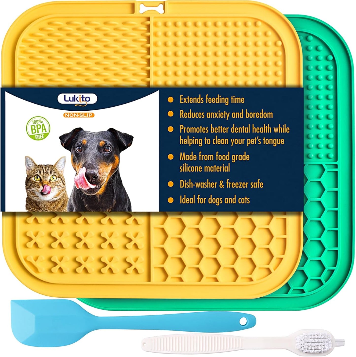LUKITO Lick Mat for Dogs & Cats 2 Pack with Suction Cups, Dog Lick Mat for Anxiety Relief, Dog Toys to Keep Them Busy, Peanut Butter Licking Pad for Boredom Reducer, Perfect for Bathing Grooming