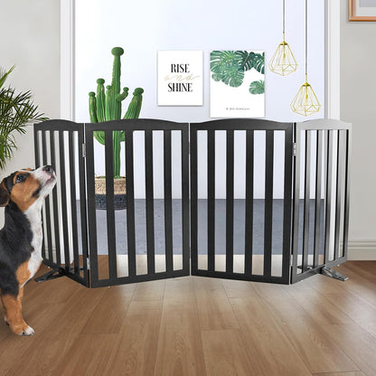 ZJSF Foldable Freestanding Indoor Dog Gate for House Wood White Long Pet Gates Dog Fence for Stairs Puppy Gates for Hallways,Pet Fence, Puppy Gate,Support Feet Included 24 "Height-3 Panels