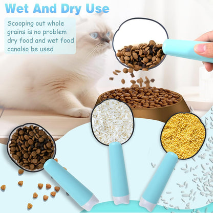 Dog-Cat Food Scoop 1 Cup, Pet Food Measuring Cup with Long Handle, Food-Grade Scoop for Dogs, Rabbit Wet or Dry Food, Easy to Clean & Accurate Scale (Blue)