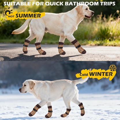 EXPAWLORER Dog Socks for Hardwood Floors, Dog Booties for Winter, Dog Boots & Paw Protectors Pavement to Prevent Licking, Anti Slip Dogs Shoes for Small Medium Large Senior Dogs,Khaki L
