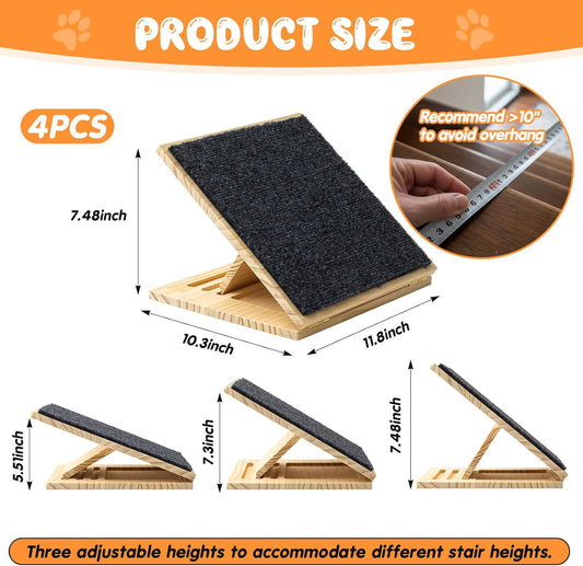 Cinnvoice 2 Packs Dog Ramp for Stairs Adjustable 5.5 to 7.48 Inch Height Foldable Wooden Pet Ramp with Non-Slip Carpet Surface for Indoor Small Dogs Cats Senior Pets (11.81 Inches/ 30 cm)