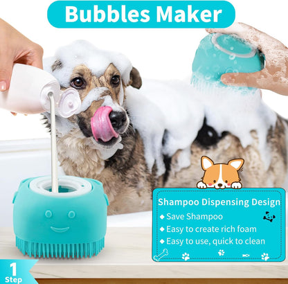 Comotech 6PCS Dog Bath Brush & Dog Toothbrush | Adjustable Handle Shampoo Brush & Scrubber for Short & Long Haired Dogs & Cats | Effectively Solve Odor & Stain Removal Problems (Blue Blue Blue.)
