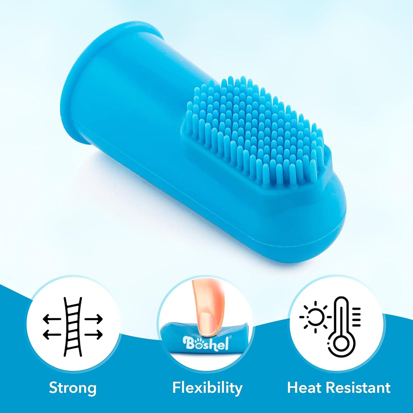 Boshel Dog Finger Toothbrush, Deep Teeth Cleaning Tooth Brushing Kit, Blue for Small and Large Breeds, Silicone & Nylon Soft Bristles, 8 Pack