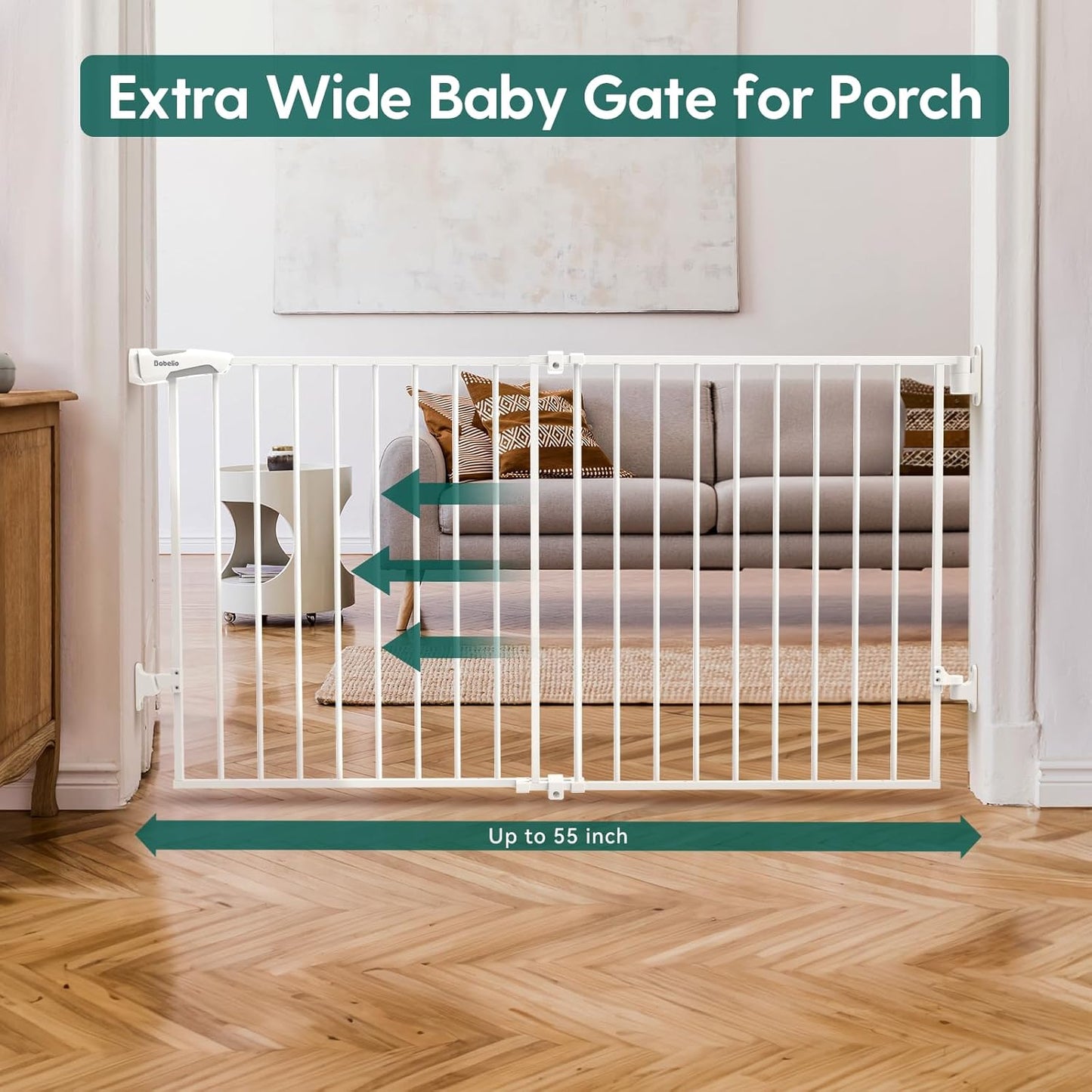 Babelio Baby Gate for Stairs, Kitchen & Doorways, 26-43" W 28" H No Bottom Bar| Easy Installation| One-Handed Operation| Auto-Close| Hardware Mount (Drill Needed) Safety Dog/Pet Gate Indoor (White)