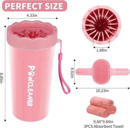 Professional 7 in 1 Dog Paw Cleaner for Dogs & Cats - Includes 1 Portable Paw Washer, 1 Bath Brush, 2 Dog Toothbrushes and 3 Absorbent Towels Note: Fits Paws up to 2 Inches Wide (Small, Blue)