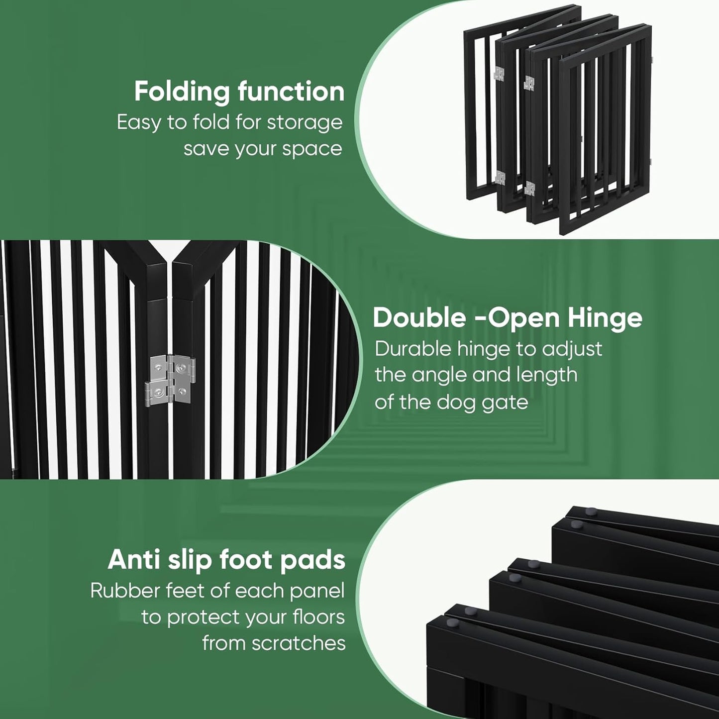 Freestanding Foldable Dog Gate - 4 Panel Room Divider with Metal Support Feet (Black)