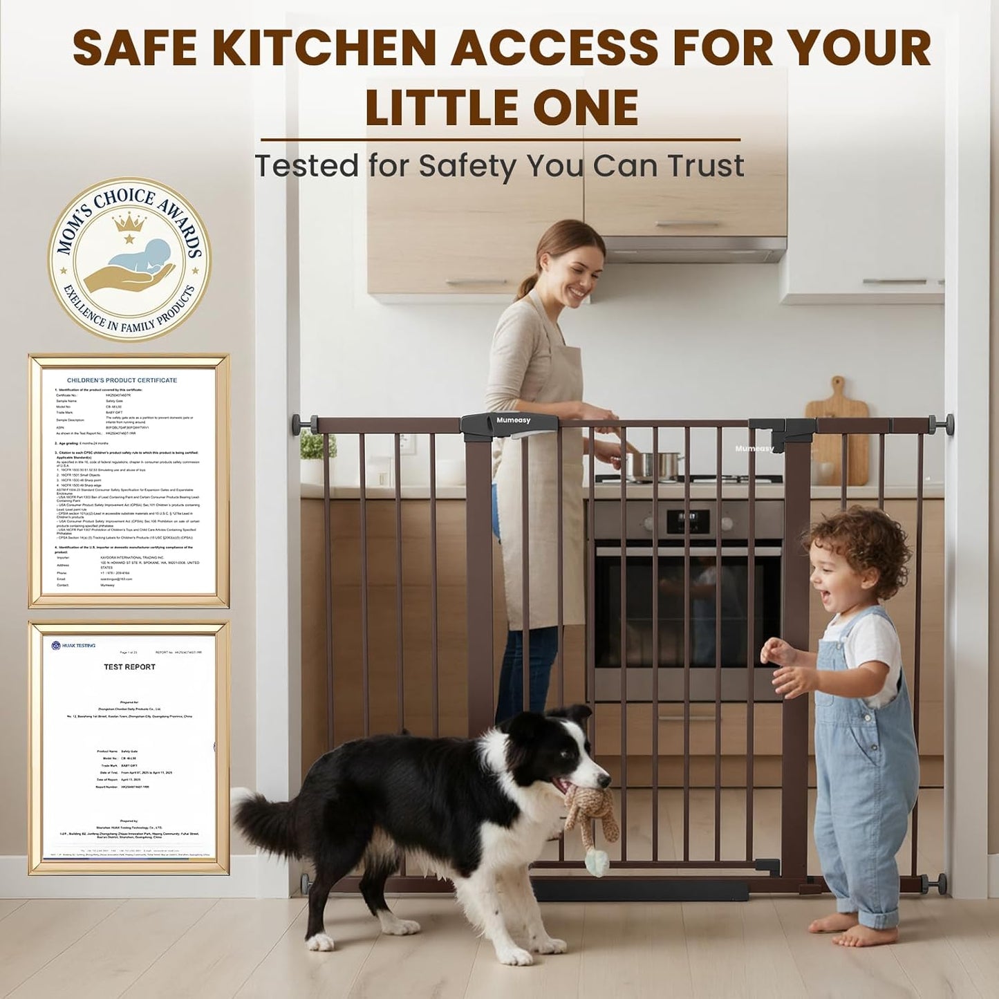 Mumeasy Baby Gate Extra Wide, 29.7-51'' Pressure Mounted Dog Gate with Walk Thru Door, Auto Close Pet Gate for House, Stairs, Doorways,Black