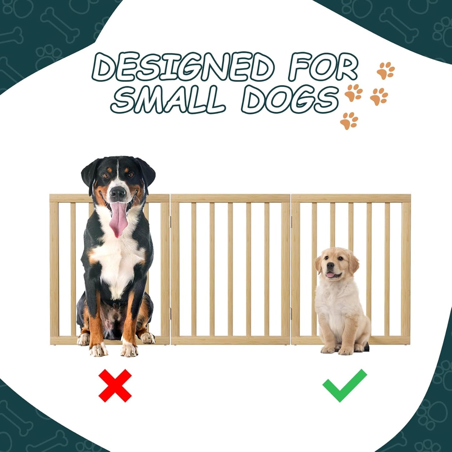 Freestanding Dog Gates Indoor, 3-Panel Pet Gates with 2 Metal Stands and 360° Hinge, 24" H Foldable Dog Gate for Stairs, Doorway, Kitchen, Expands Up to 55" Fully Assembled - Black Walnut