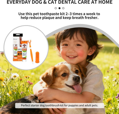 Dog & Cat Toothpaste Kit with Toothbrush & Finger Brush – 100g Vanilla Flavor Pet Toothpaste – Helps Reduce Plaque, Freshen Breath & Support Healthy Gums – Puppy & Adult Pet Dental Care