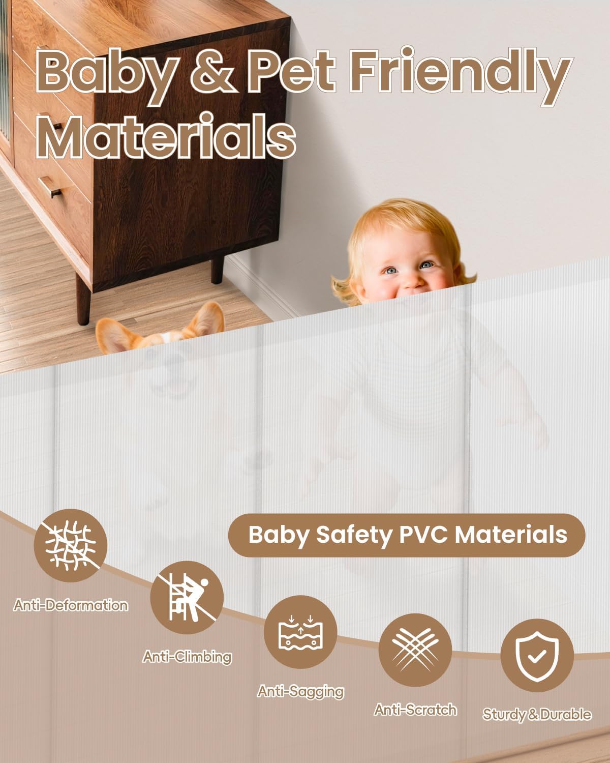 55" Retractable Baby Gates, 34" Tall Mesh Baby Gate with 4 Reinforced Rods, Prevents Kids & Dogs from Crawling Under, Retractable Dog Gate for Doorways, Hallways, Indoor/Outdoor, Black