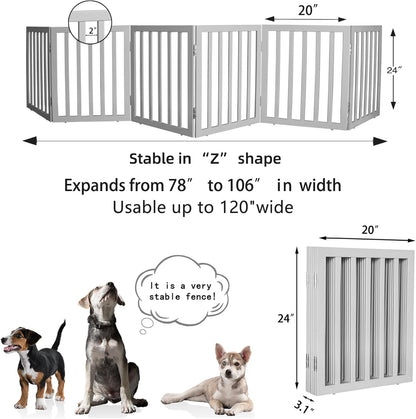 ZJSF Freestanding Indoor Dog Gate for House Foldable Wood Brown Puppy Gate for Doorways Pet Gate for Stairs Extra Wide Pet Fence 24" Height 2 Panels