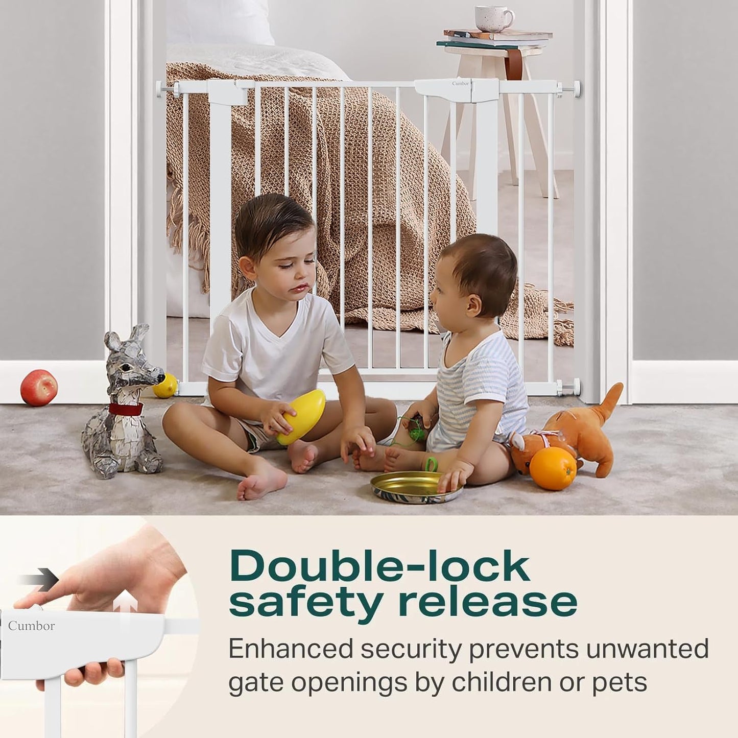 Cumbor 36.6-64" Extra Wide Baby Gate for Stairs, Dog Gates for Doorways, Auto-Close Pet Gate Indoor, Pressure Mounted Walk Through Safety Child Gate for Kids Toddler, Tall Pet Puppy Fence Gate, Brown