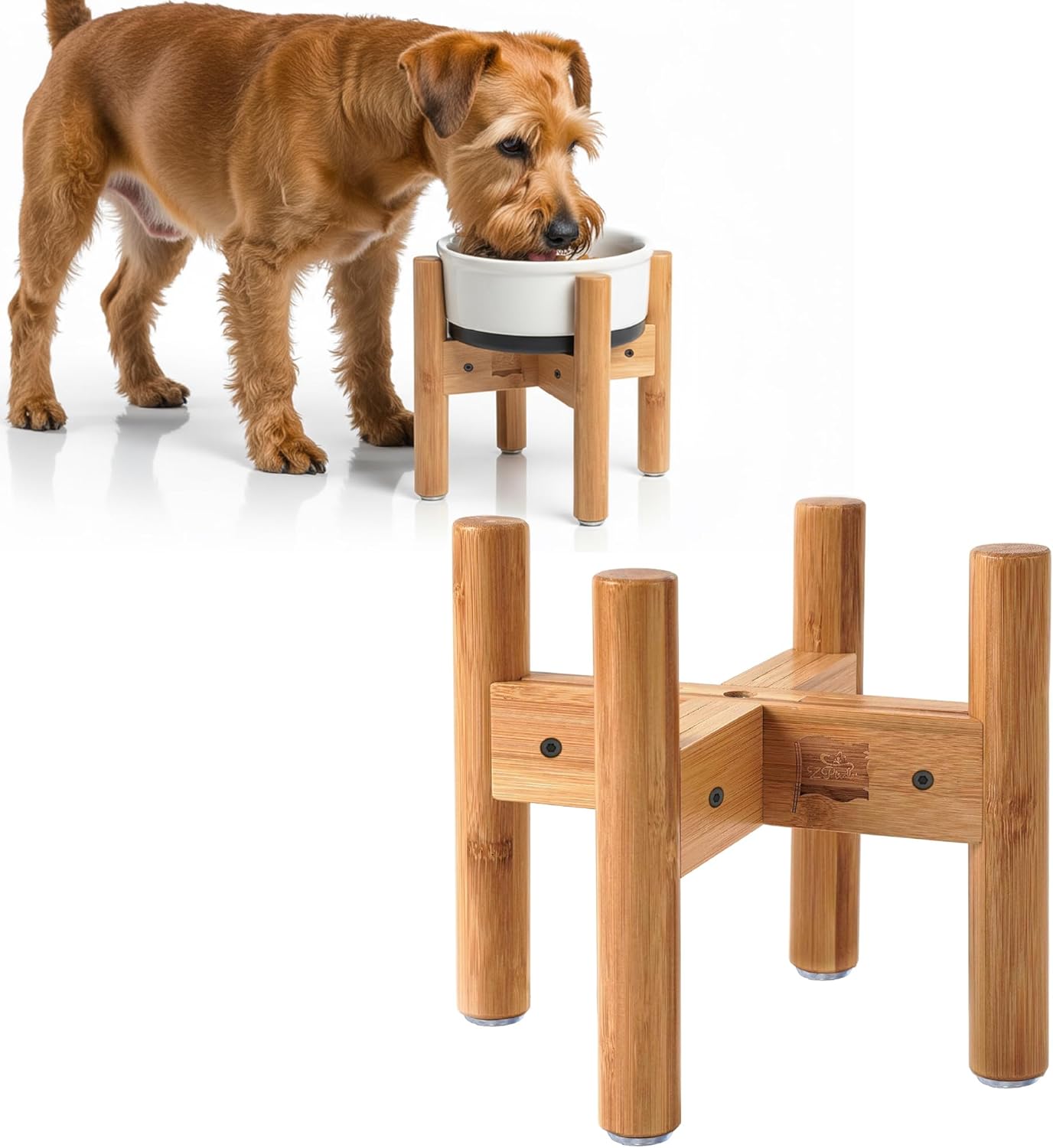 Dog Bowl Stand - Mid-Large Dogs Suitable - Elevate, Raise Bowl to 12-inch High - Adjustable, Fits Any Pet Food/Water Feeders, and Fountains - Durable Bamboo