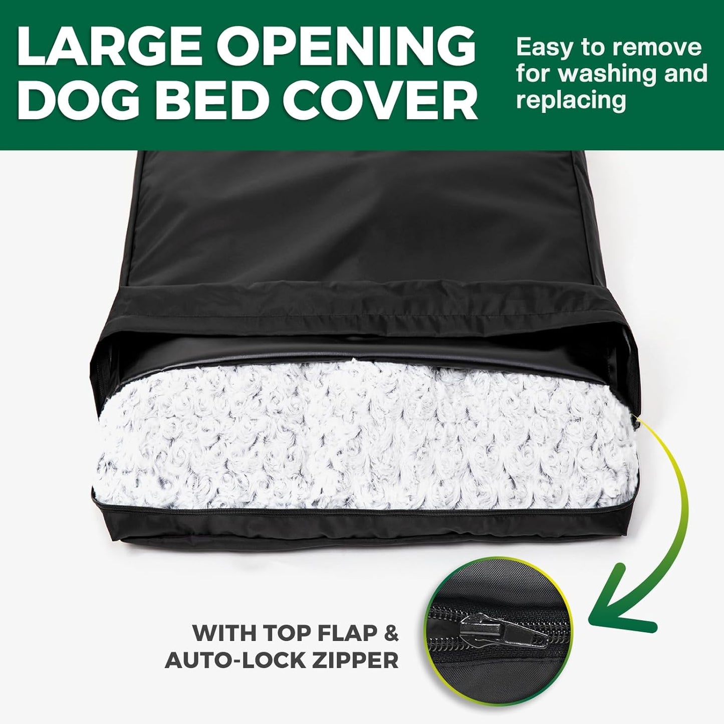 PAWFINITY Waterproof Dog Bed Cover Replacement Washable, Easy to Clean, Pet Hair Resistant, Heavy Duty Oxford, Zipper Closure, Indoor/Outdoor Use, Fits 36 Inch Dog Crate - Large, 34x22x3.5, Black
