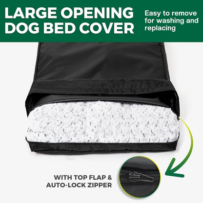 PAWFINITY Waterproof Dog Bed Cover Replacement Washable, Easy to Clean, Pet Hair Resistant, Heavy Duty Oxford, Zipper Closure, Indoor/Outdoor Use, Fits 36 Inch Dog Crate - Large, 34x22x3.5, Black