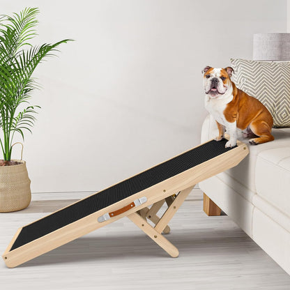 Dog Ramp for Couch with Non-Slip Silicone Mat, 39" Wooden Pet Ramps for Small Dogs, Hold up to 100lb, Adjustable Height from 11.41" to 20.47", Portable Stable Pet Step for Sofa Stairs