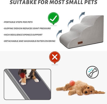 Aodisman 3-Step Dog Ramp and Stairs for Sofa and Chair - Non-Slip Sturdy Pet Steps for Small Dogs and Cats,15.7" H,Grey