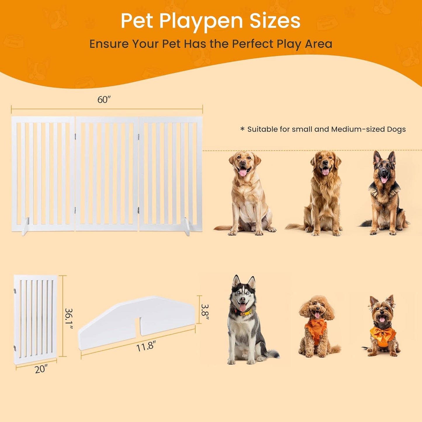 ZENY Freestanding Pet Gate for Dogs - 4 Panels Indoor Foldable Dog Fence for Stairs, Hallways, or Doorways - 82x24-Inch Freestanding Dog Gates, Brown