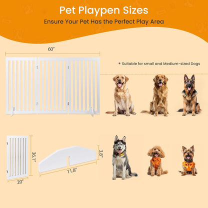 ZENY Freestanding Pet Gate for Dogs - 4 Panels Indoor Foldable Dog Fence for Stairs, Hallways, or Doorways - 82x24-Inch Freestanding Dog Gates, Brown