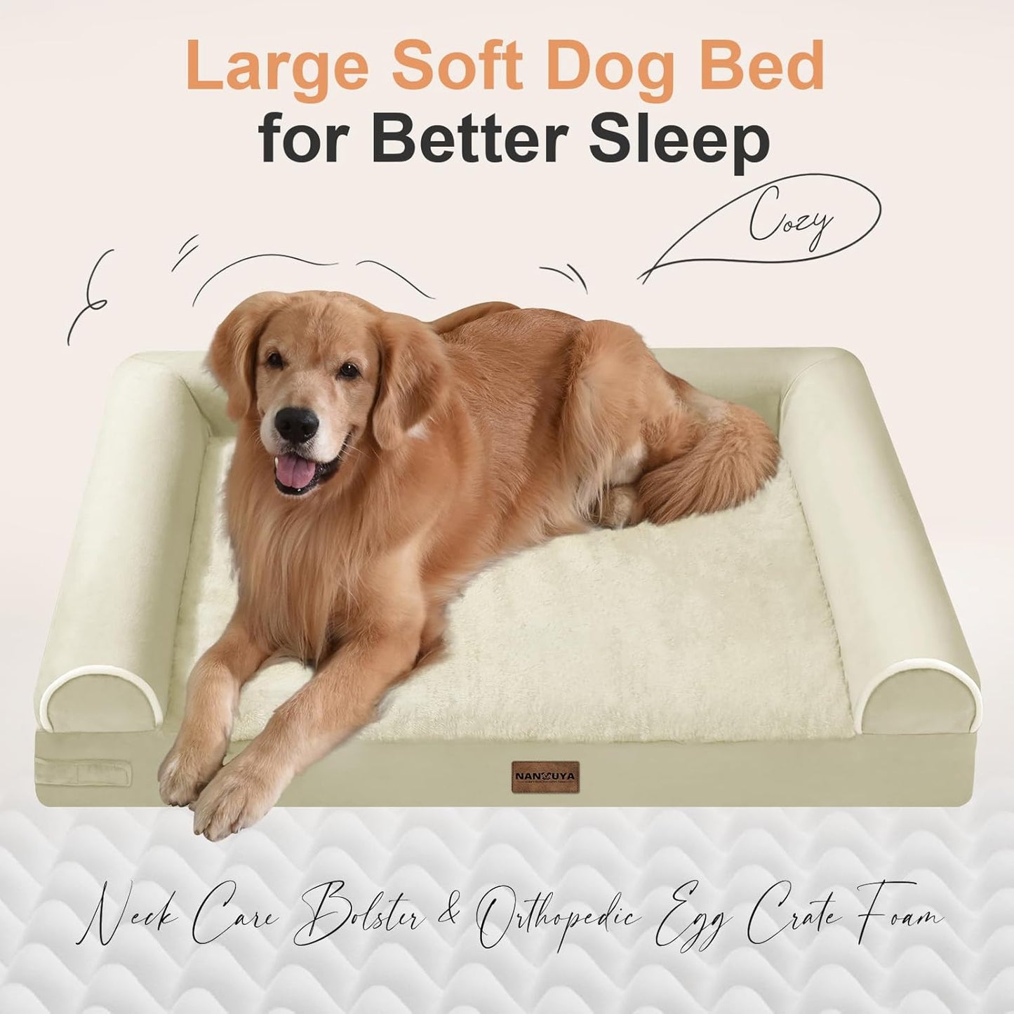 Large Dog Bed Orthopedic Washable: Beds Bolster XL Bed Large Big Dogs Memory Foam Couch Sofa Waterproof with Removable Cover