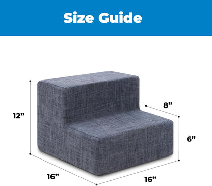 Best Pet Supplies Dog Stairs & Steps - Foam Steps for Small Dogs & Cats, Non-Slip Indoor Balanced Pet Step Support, Dog Ramp, No Assembly, Ash Gray Linen, 2-Step (12-inch Height)
