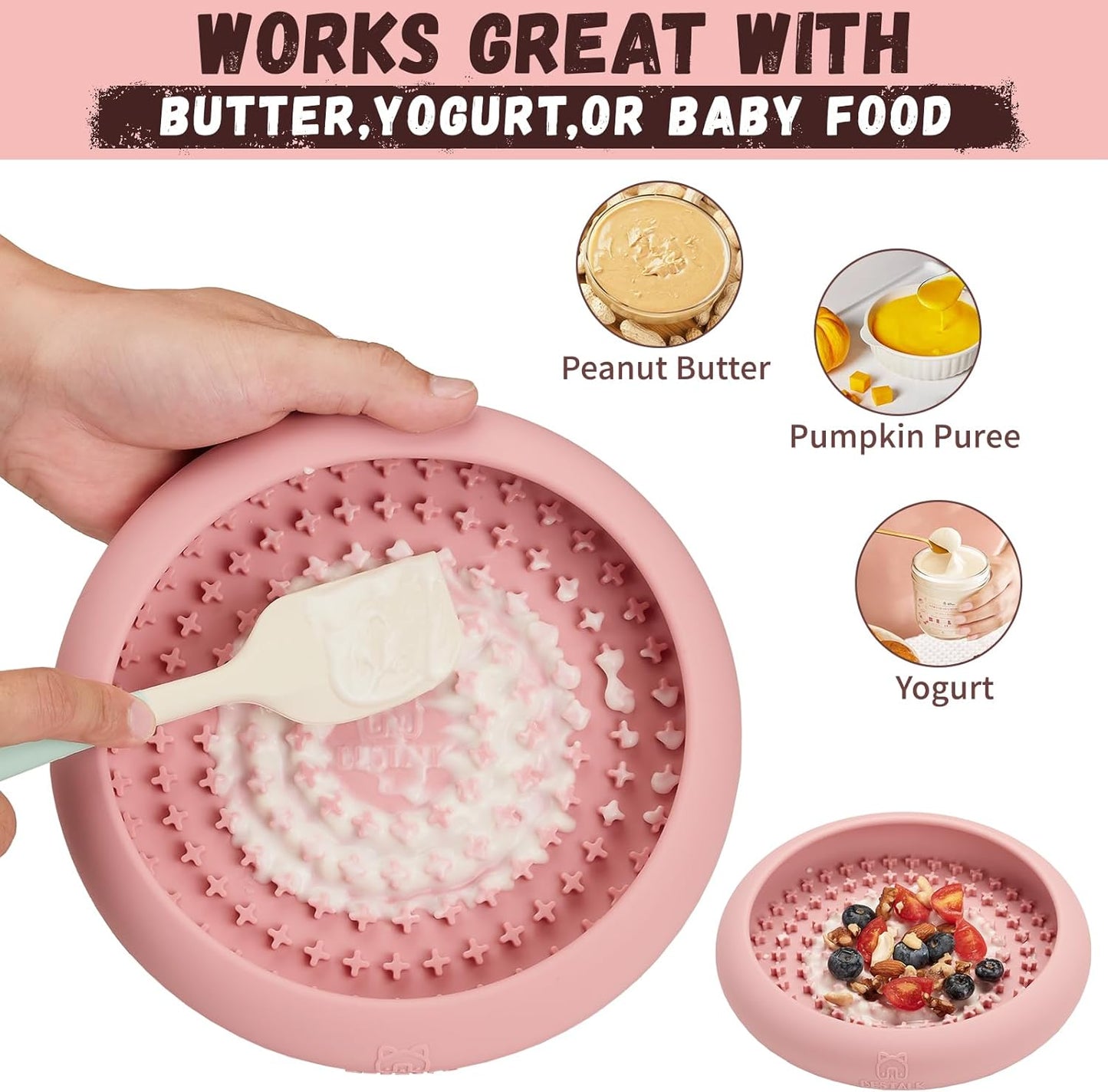Dog Lick Bowl, Bestalk Anxiety Relief Slow Feeder Dog Lick Mat Treat Dispenser, Non-Slip Licking Bowl Enrichment Toys, BPA Free Silicone, Dishwasher Safe