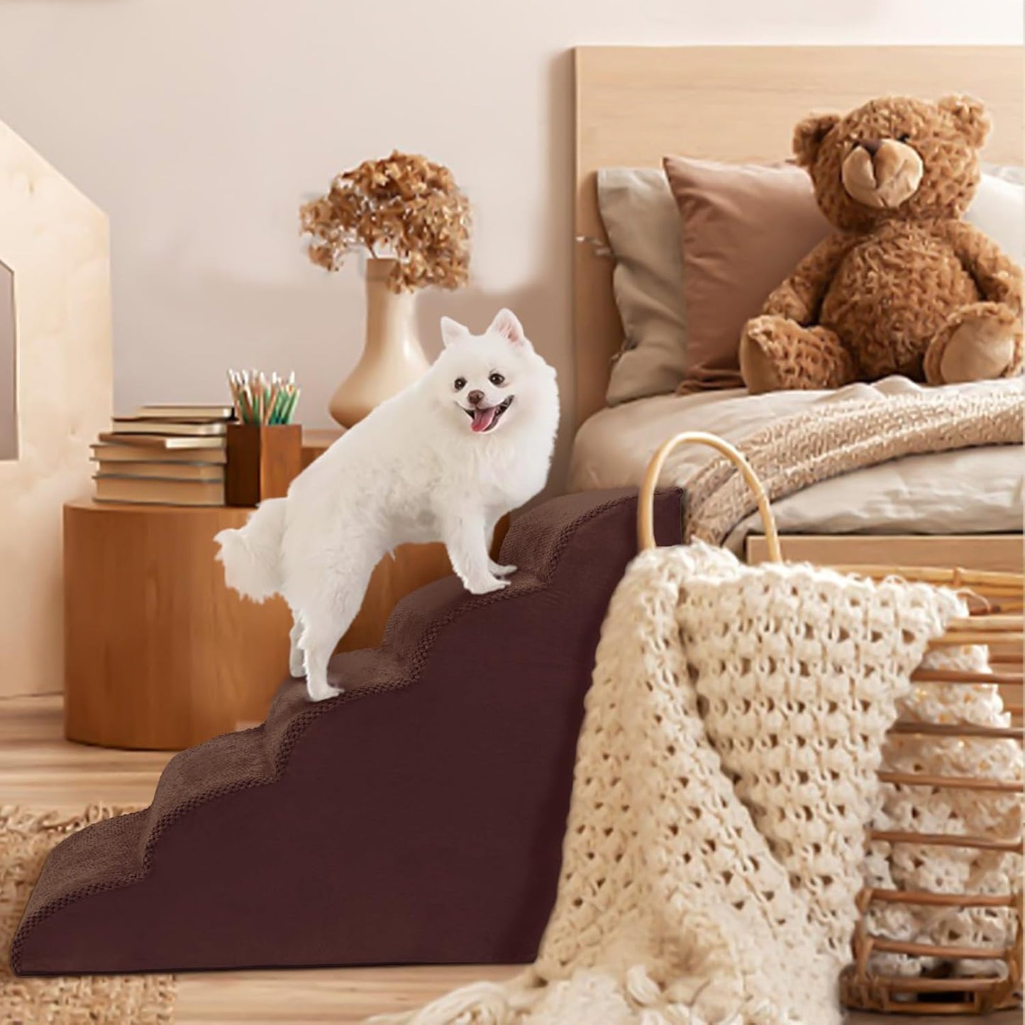 Dog Stairs for Small Dogs, 3 Tiers High Density Foam Dog Ramp, Extra Wide Non-Slip Pet Steps for High Beds Or Couch, Soft Foam Doggie Ladder for Dogs Injured, Older Pets, Small Cats