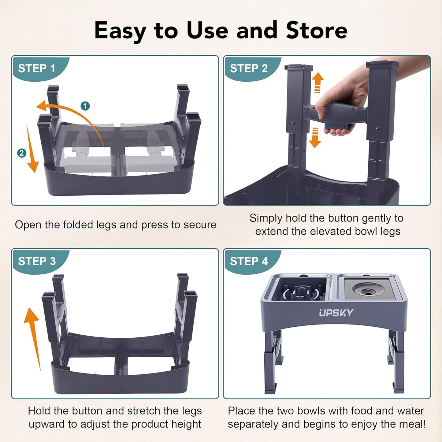 UPSKY 2-in-1 Elevated Dog Bowls Slow Feeder, 4 Height Adjustable Raised Bowl Stand, No Spill Dog Water Bowls, Anti-Slip Food and Water Bowls for Small Medium Dogs(Not Include Stainless Steel Bowl)