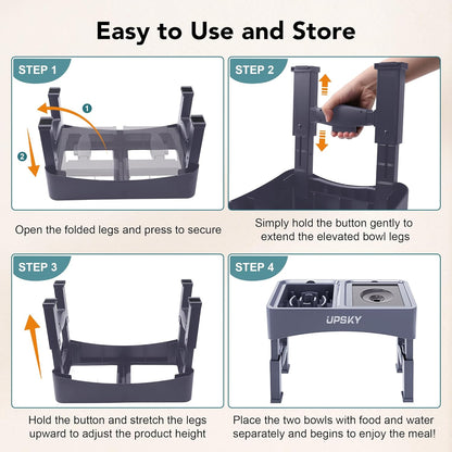 UPSKY 2-in-1 Elevated Dog Bowls Slow Feeder, 4 Height Adjustable Raised Bowl Stand, No Spill Dog Water Bowls, Anti-Slip Food and Water Bowls for Small Medium Dogs(Not Include Stainless Steel Bowl)