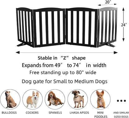 ZJSF Foldable Freestanding Indoor Dog Gate for House Wood White Long Pet Gates Dog Fence for Stairs Puppy Gates for Hallways,Pet Fence, Puppy Gate,Support Feet Included 24 "Height-3 Panels