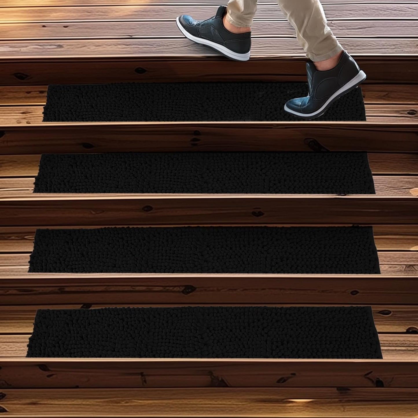 Muddy Mat® Pack of 4 - Soft Chenille Stair Treads Non-Slip Reusable, Super Absorbent Stair Treads for Wooden Steps, Tile & Marble Floor, Easy to Install & Machine Washable - Grey 30'' x 7''