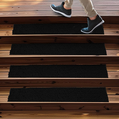 Muddy Mat® Pack of 4 - Soft Chenille Stair Treads Non-Slip Reusable, Super Absorbent Stair Treads for Wooden Steps, Tile & Marble Floor, Easy to Install & Machine Washable - Grey 30'' x 7''