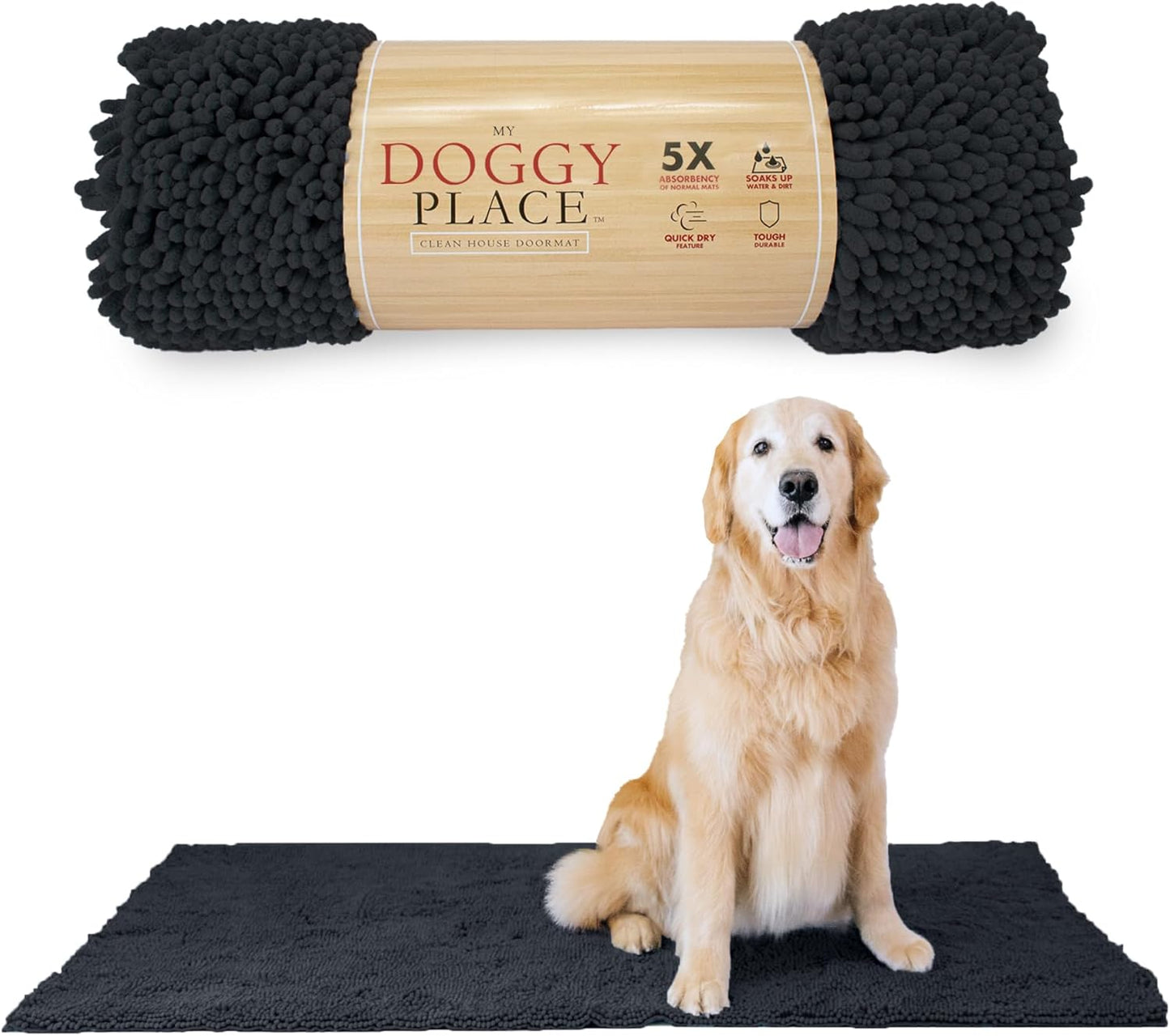 My Doggy Place Dog Mud Mat, 36"x26" Ash – Thick Microfiber Entry Rug for Snow, Mud & Salt – Absorbent, Quick-Dry, Washer-Safe & Non-Slip, Large