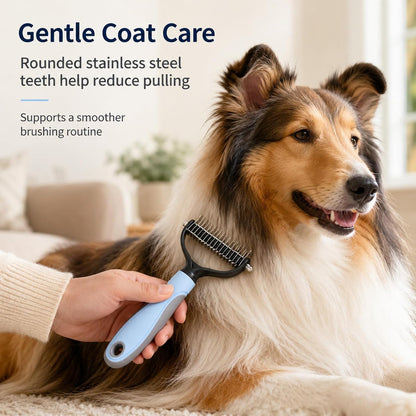 Pet Pro Grooming Tool, Long-Haired Dog Shedding Remover, Brush for Undercoat, Detangling and Hair Removal, Professional Comb, Stainless Steel(pink+blue)