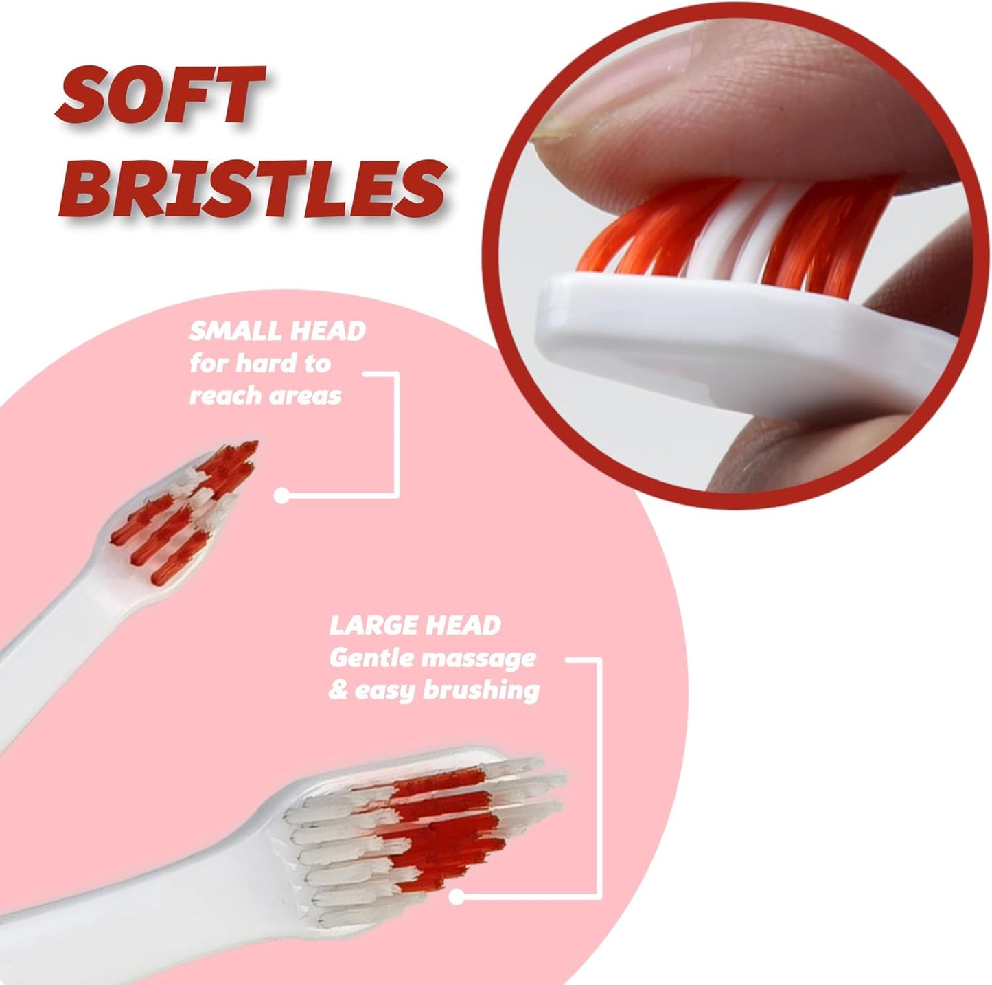 Pet Toothbrush for Dogs, Cats with Soft Bristles - Easy Teeth Cleaning & Dental Care, Non Slip Dual Head Dog Toothbrush for Medium & Large Pets, Toothpaste Not Included (Pack of 1(Red))