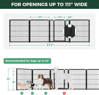 FXW Dog Gate Extra Wide Designed for Indoor Use, Adjustable Width Up to 183-inch Wide (24" H 8 Wire Panels for Puppies and Small Dogs), Black