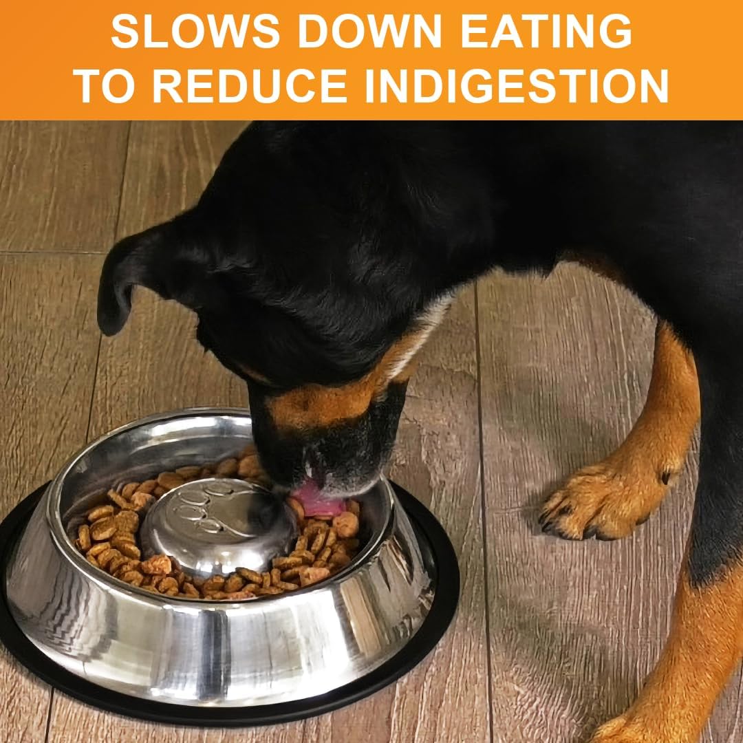 Neater Pet Brands Stainless Steel Slow Feed Dog Bowl for Fast Eating Large Breed, Metal Slow Feeder Dog Bowl Fits in Large Neater Feeders, for Puppy or Dogs (>40 lbs), 3 Cup Food Capacity