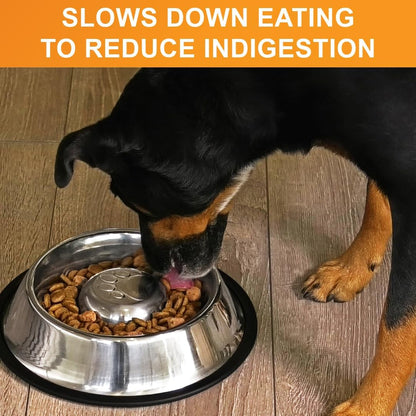 Neater Pet Brands Stainless Steel Slow Feed Dog Bowl for Fast Eating Large Breed, Metal Slow Feeder Dog Bowl Fits in Large Neater Feeders, for Puppy or Dogs (>40 lbs), 3 Cup Food Capacity