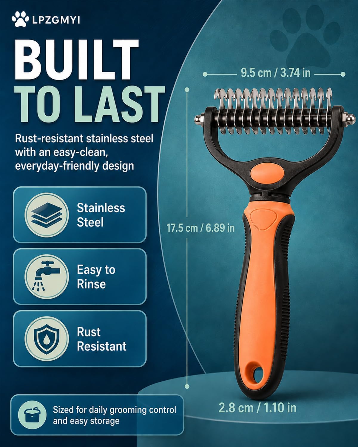 Undercoat Rake for Dogs, Pet Grooming Tool Pro Deshedding Brush Double Sided Cat Brushes Long Hair Dematting Comb Professional Extra-Wide Stainless Steel Teeth Supplies for Matted Fur on Cats (Green)