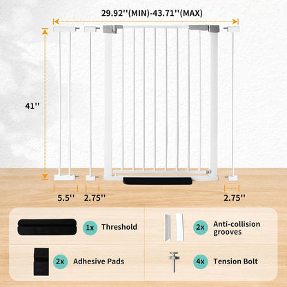 41 Inch Tall Baby Gate Auto Close Dog Gate Adjustable 29.92"-57.48" Wide Pressure Mounted Walk Through Swing Pet Gate for Doorways (White, 29.92"-57.48" Wide)