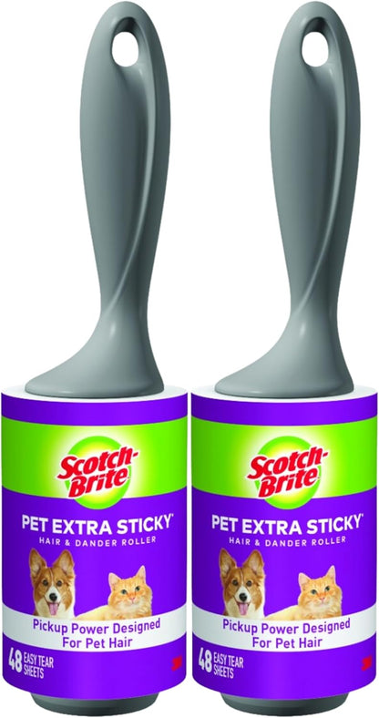 Scotch-Brite Pet Extra Sticky Lint Rollers 4 Rollers 48 Sheets Per Roller 192 Sheets Total